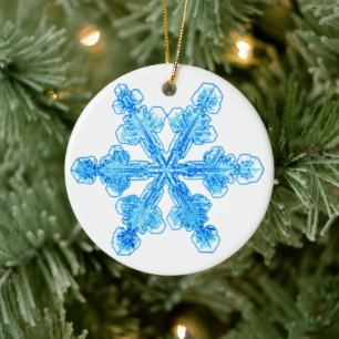 Ornamento De Cerâmica Floco de neve azul festivo de inverno