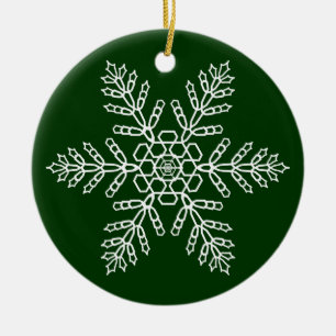 Ornamento De Cerâmica Floco de neve branco sobre fundo verde