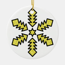 Ornamento De Cerâmica Floco de Neve Brilhante - Estrela Amarela