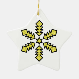 Ornamento De Cerâmica Floco de Neve Brilhante - Estrela Amarela