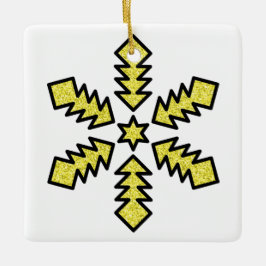 Ornamento De Cerâmica Floco de Neve Brilhante - Estrela Amarela
