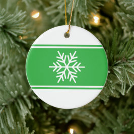 Ornamento De Cerâmica Floco de neve com faixas verdes brilhantes