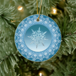 Ornamento De Cerâmica Floco de Neve de Cristal de Gelo Azul Verde