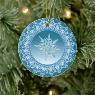 Ornamento De Cerâmica Floco de Neve de Cristal de Gelo Azul Verde