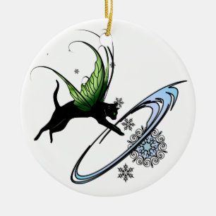Ornamento De Cerâmica Floco de neve de gato cósmico