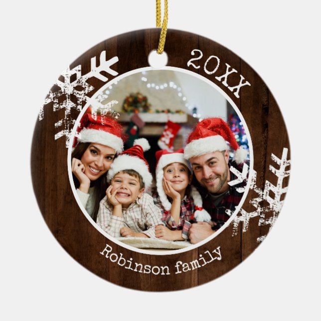 Ornamento De Cerâmica Floco de neve de madeira russa personalizado (Frente)