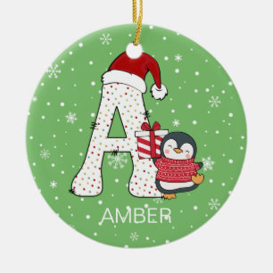 Ornamento De Cerâmica Floco de neve de Natal A Santa Hat Penguin