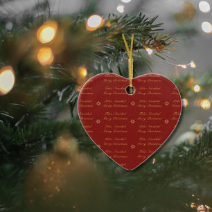 Ornamento De Cerâmica Floco de Neve de Natal Vermelho e Dourado Bilingue