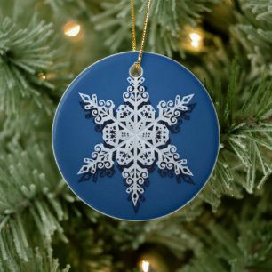 Ornamento De Cerâmica Floco de Neve do Céu de Inverno — Branco Clássico