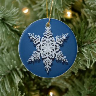 Ornamento De Cerâmica Floco de Neve do Céu de Inverno — Branco Clássico