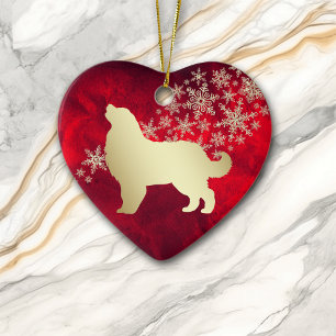 Ornamento De Cerâmica Floco de Neve Dourado Cachorro Montanhês Bernês Ve