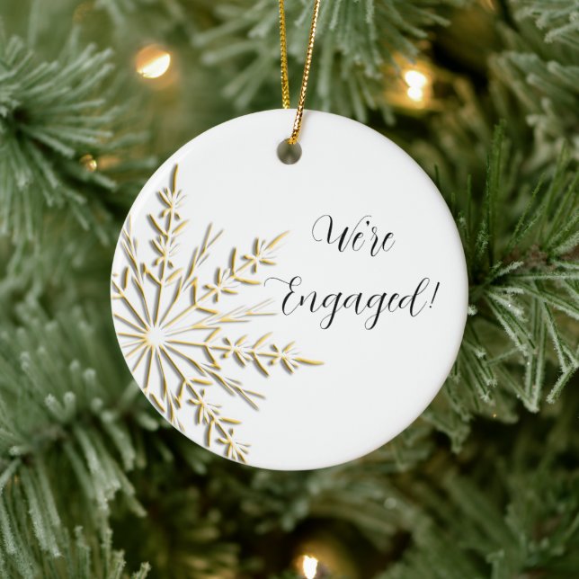Ornamento De Cerâmica Floco de neve Dourado de inverno no Noivado branco (Árvore)