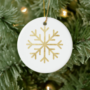 Ornamento De Cerâmica Floco de neve Dourado Natal Elegante Natal sazonal