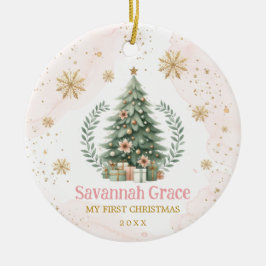 Ornamento De Cerâmica Floco de neve Dourado rosa Bebê 1rua Natal