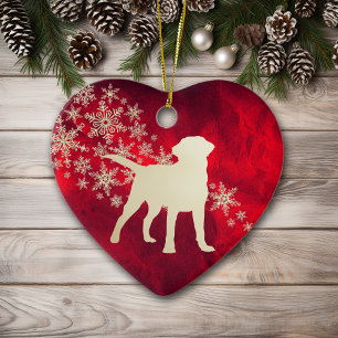 Ornamento De Cerâmica Floco de neve Dourado vermelho Labrador Retriever