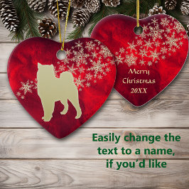 Ornamento De Cerâmica Floco de neve Dourado vermelho Malamute