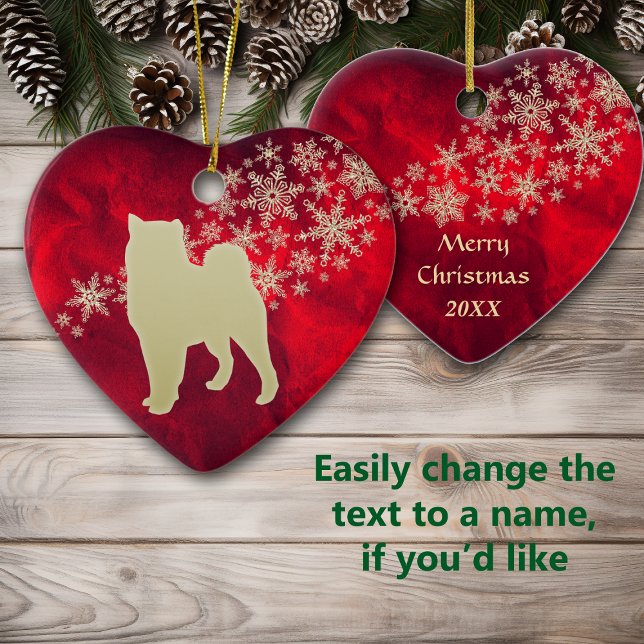 Ornamento De Cerâmica Floco de neve Dourado vermelho Malamute (Criador carregado)