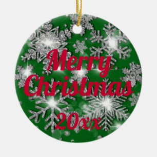 Ornamento De Cerâmica Floco de neve festivo prateado brilhante