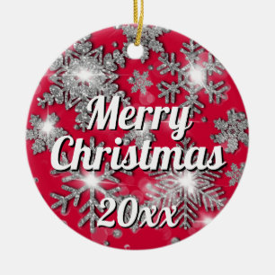 Ornamento De Cerâmica Floco de neve festivo prateado brilhante