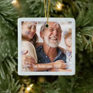 Ornamento De Cerâmica Floco de Neve Foto Personalizada dos Avós Família