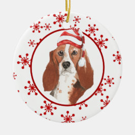 Ornamento De Cerâmica Floco de neve Hound Santa Hat Basset Watercolor