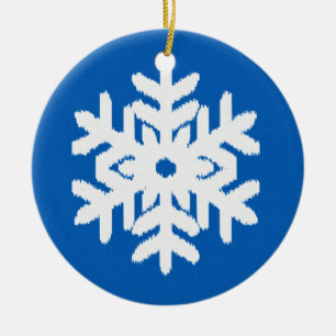 Ornamento De Cerâmica Floco de neve Ikat - Azul de cobalto e branco