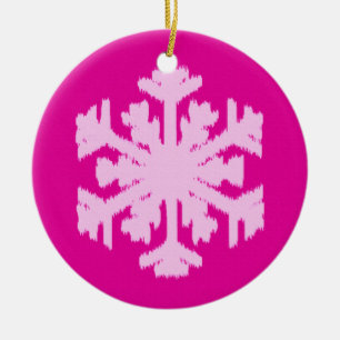 Ornamento De Cerâmica Floco de Neve Ikat - Fuchsia e rosa gelo