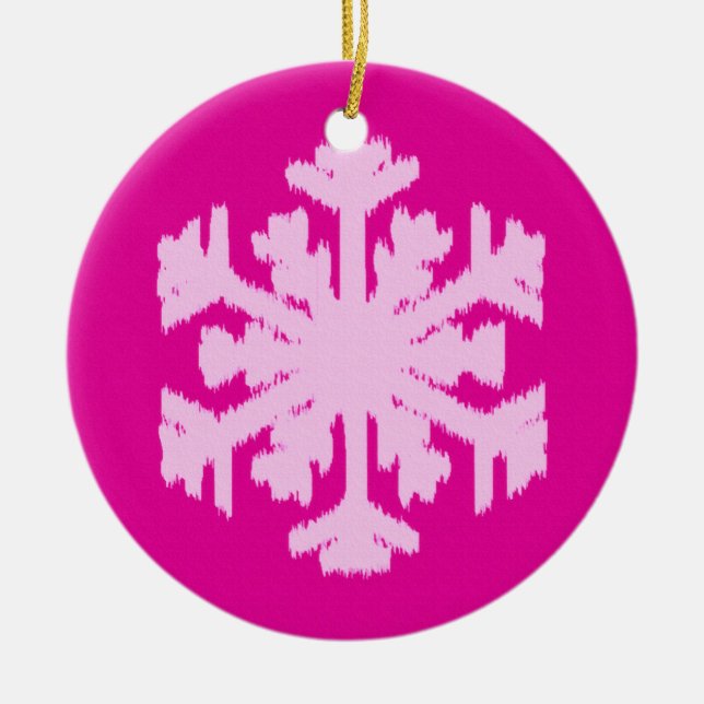 Ornamento De Cerâmica Floco de Neve Ikat - Fuchsia e rosa gelo (Frente)