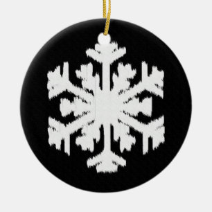 Ornamento De Cerâmica Floco de neve Ikat - Preto e branco
