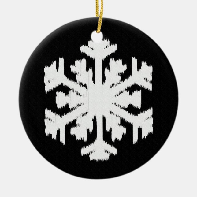Ornamento De Cerâmica Floco de neve Ikat - Preto e branco (Frente)