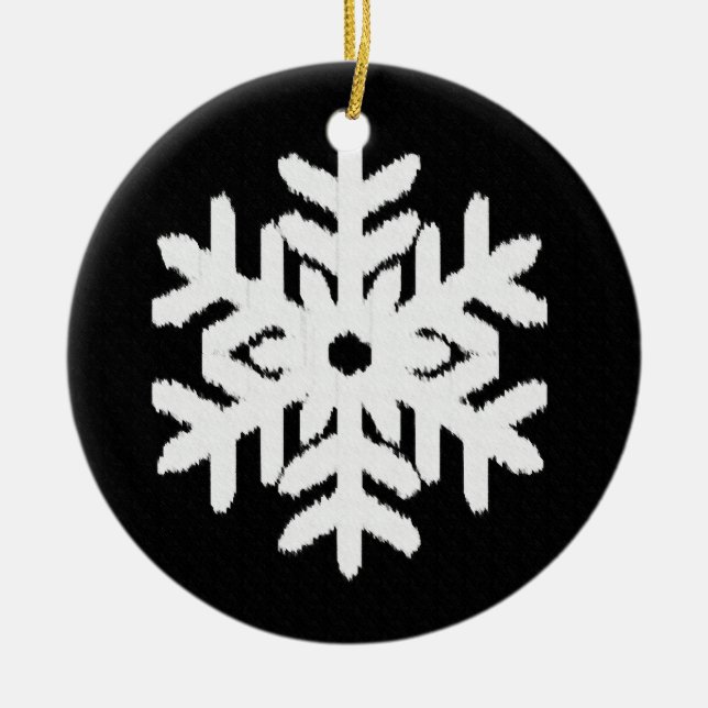 Ornamento De Cerâmica Floco de neve Ikat - Preto e branco (Frente)