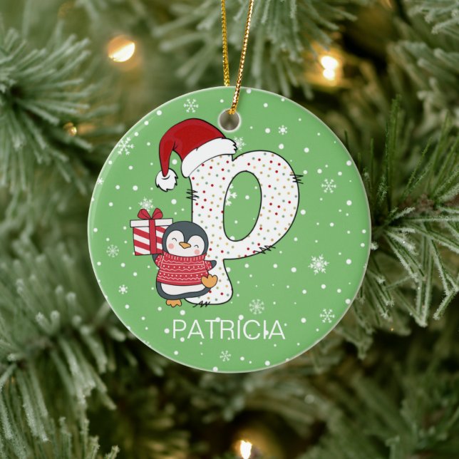 Ornamento De Cerâmica Floco de Neve Natal P Santa Hat Penguin (Árvore)