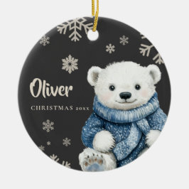 Ornamento De Cerâmica Floco de Neve Personalizado do Urso Branco