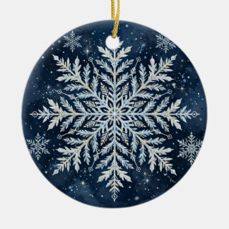 Ornamento De Cerâmica Floco de Neve Presente de Natal Aquarela Elegante 