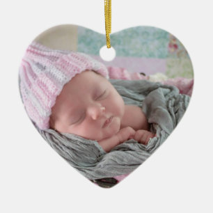 Ornamento De Cerâmica Floco de Neve Rosa de Foto para Bebês Personaliza