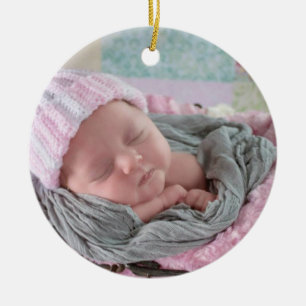 Ornamento De Cerâmica Floco de Neve Rosa de Foto para Bebês Personaliza