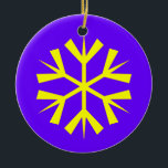Ornamento De Cerâmica Floco de neve roxo e amarelo<br><div class="desc">Este ornamento roxo apresenta um floco de neve amarelo brilhante em cada lado. Adicione texto a este ornamento personalizável para esse toque pessoal.</div>