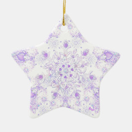 Ornamento De Cerâmica floco de neve roxo leve e coração brilhando