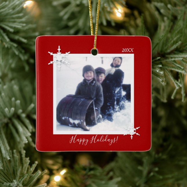 Ornamento De Cerâmica Floco de neve vermelho de Natal personalizado (Árvore)