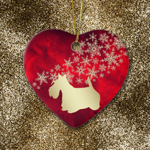 Ornamento De Cerâmica Floco de neve vermelho Dourado Terrier escocês