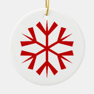 Ornamento De Cerâmica Floco de Neve Vermelho e Branco