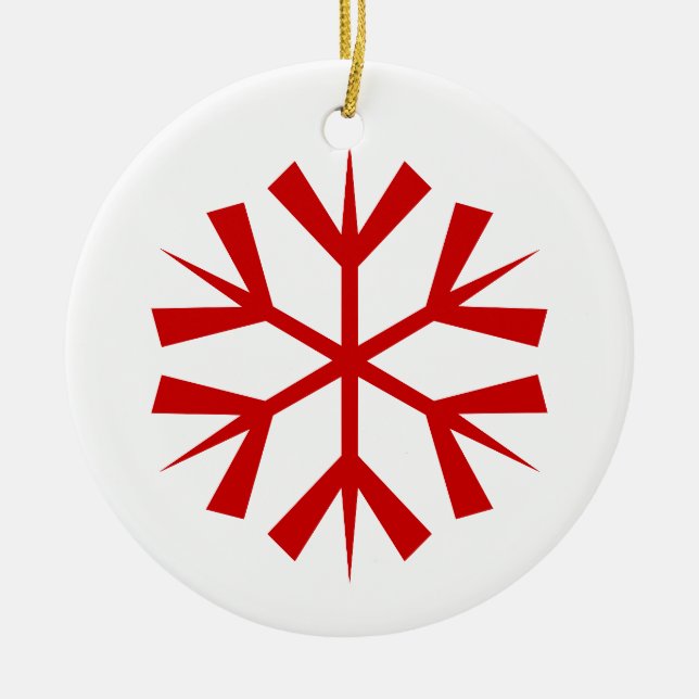Ornamento De Cerâmica Floco de Neve Vermelho e Branco (Frente)