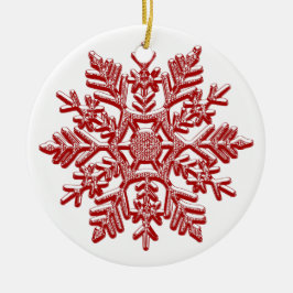 Ornamento De Cerâmica Floco de Neve Vermelho Natal Elegante