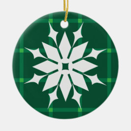 Ornamento De Cerâmica Floco de neve xadrez verde-escura Férias de invern