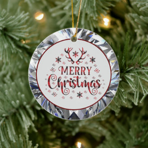 Ornamento De Cerâmica Flocos de neve alegres de Natal, cerâmica de Feliz