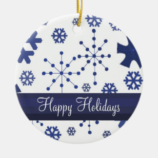 Ornamento De Cerâmica Flocos de Neve Azul Gelado