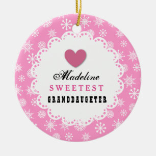 Ornamento De Cerâmica Flocos de neve brancos cor-de-rosa C14, neta mais