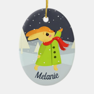 Ornamento De Cerâmica Flocos de neve captados no coelho natalino