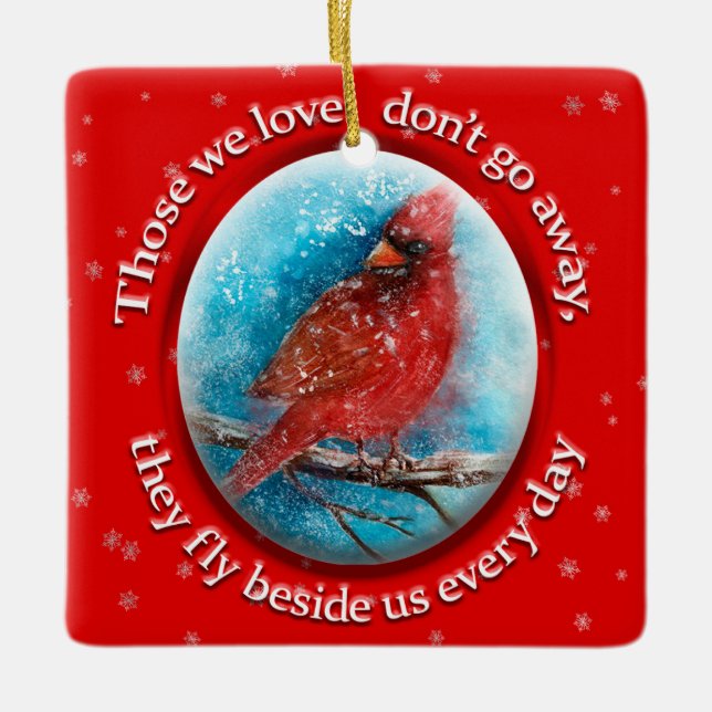 Ornamento De Cerâmica Flocos de neve cardeal de Natal personalizados em  (Frente)