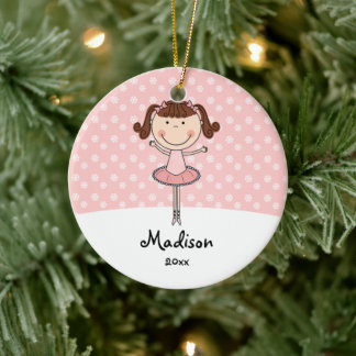 Ornamento De Cerâmica Flocos de neve cor-de-rosa Ballerina personalizado